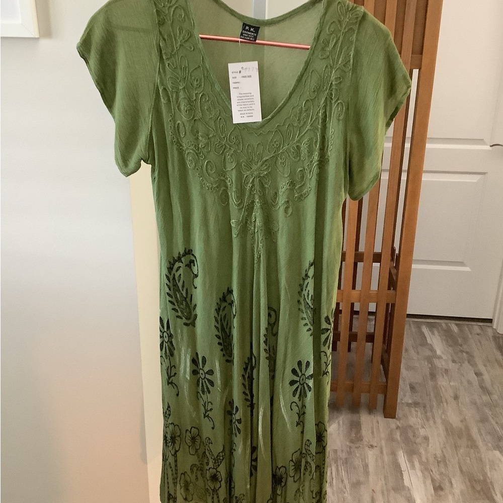 P.K. Garments Olive Embroidered Dress